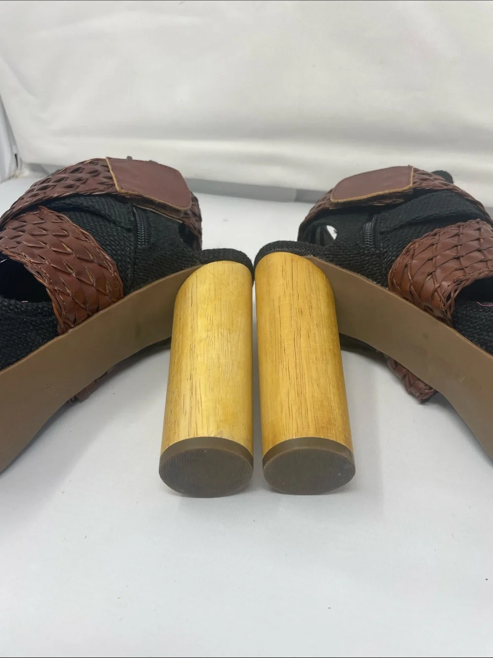 Jeffrey Campbell Handmade Havana Last Braided Brown Wrap Platform Wood Heels